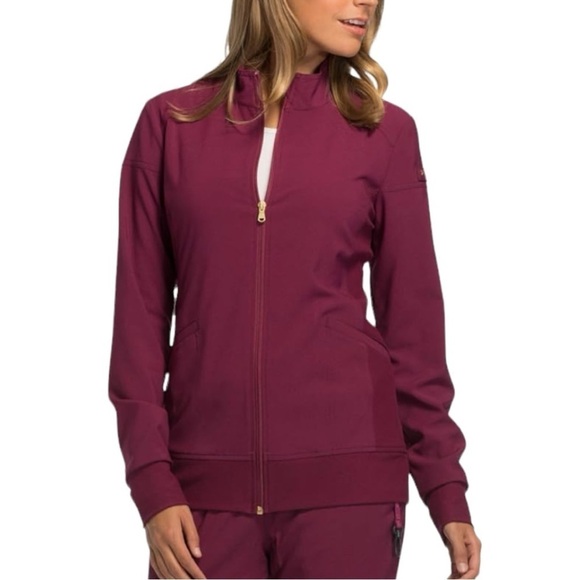 Cherokee IFlex Jackets & Blazers - NWT Cherokee Women’s Plus Uniform Zip Front Scrub Jacket Burgundy Size 4XL
